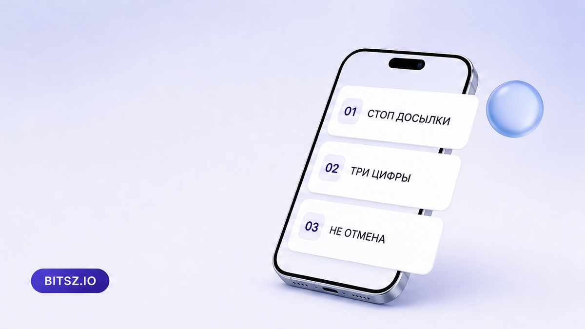 Баннер Bitsz: три шага на телефоне, стоп досылки, три цифры, не отменять оплаченную заявку