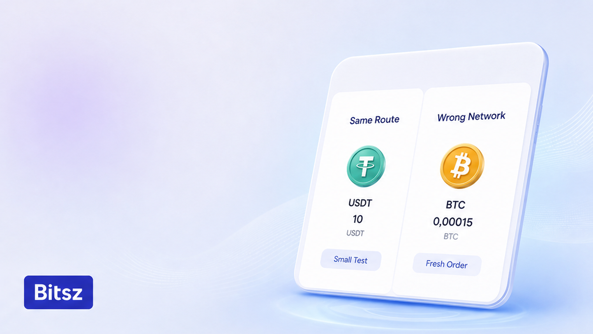 Сравнение на телефоне Bitsz: Same Route против Wrong Network, мелкая и крупная монета
