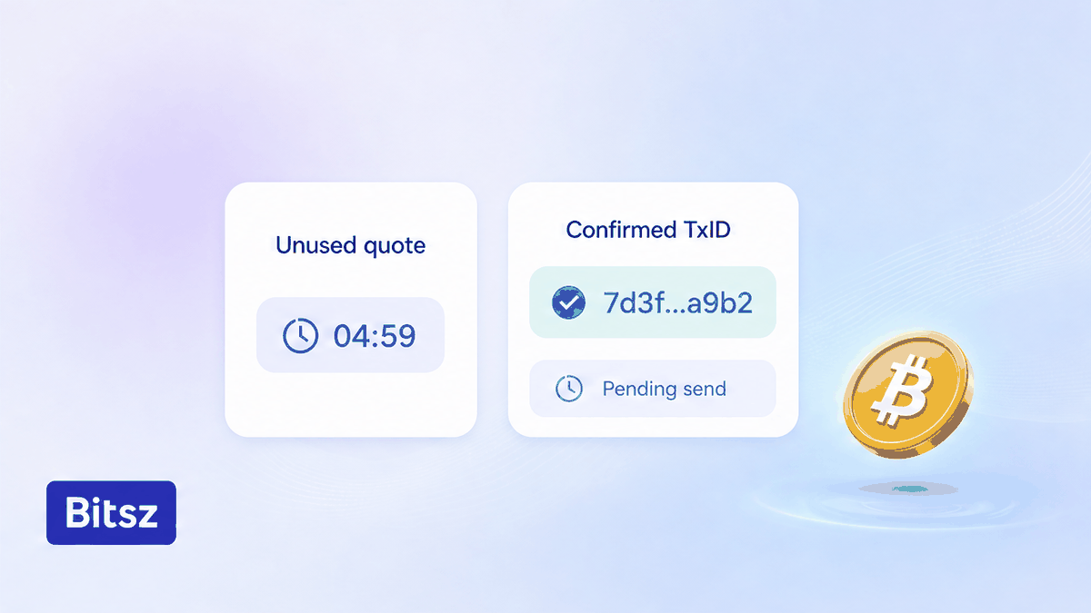 Две колонки Bitsz: неиспользованная котировка против подтверждённого TxID
