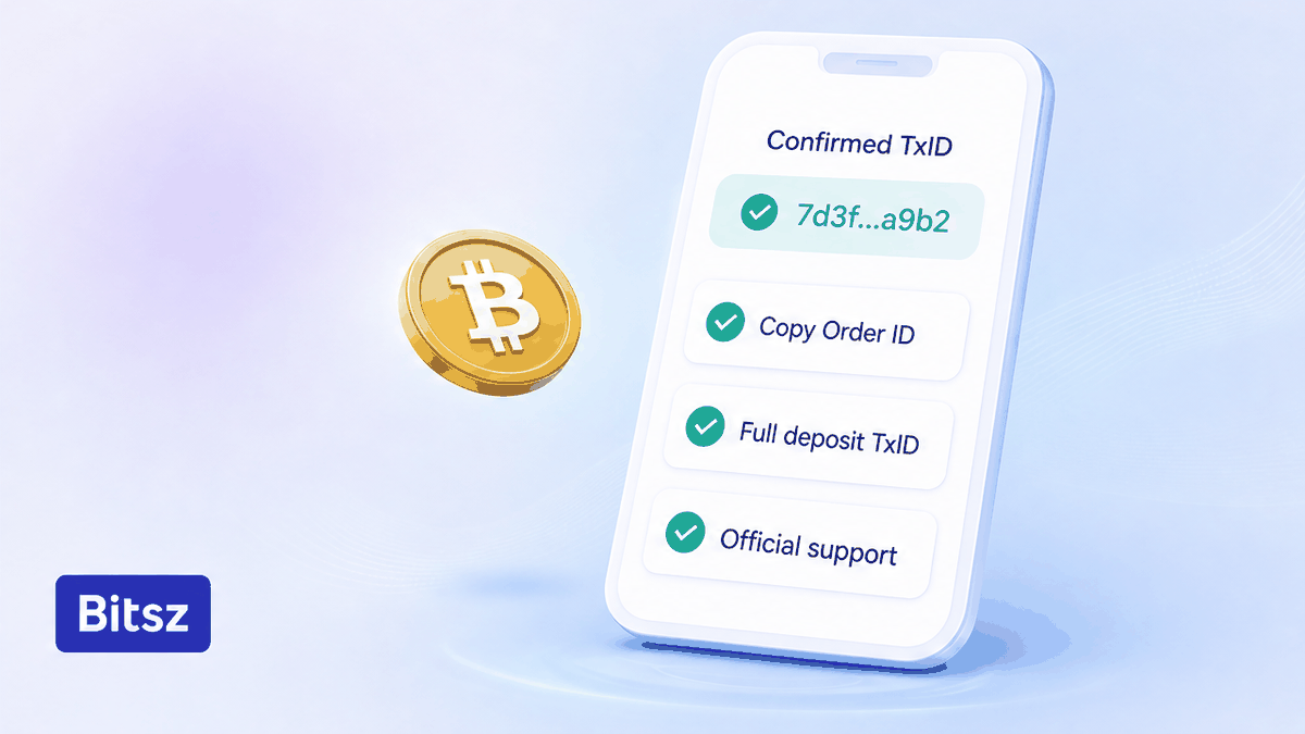 Чеклист Bitsz: Order ID, полный TxID депозита, официальная поддержка