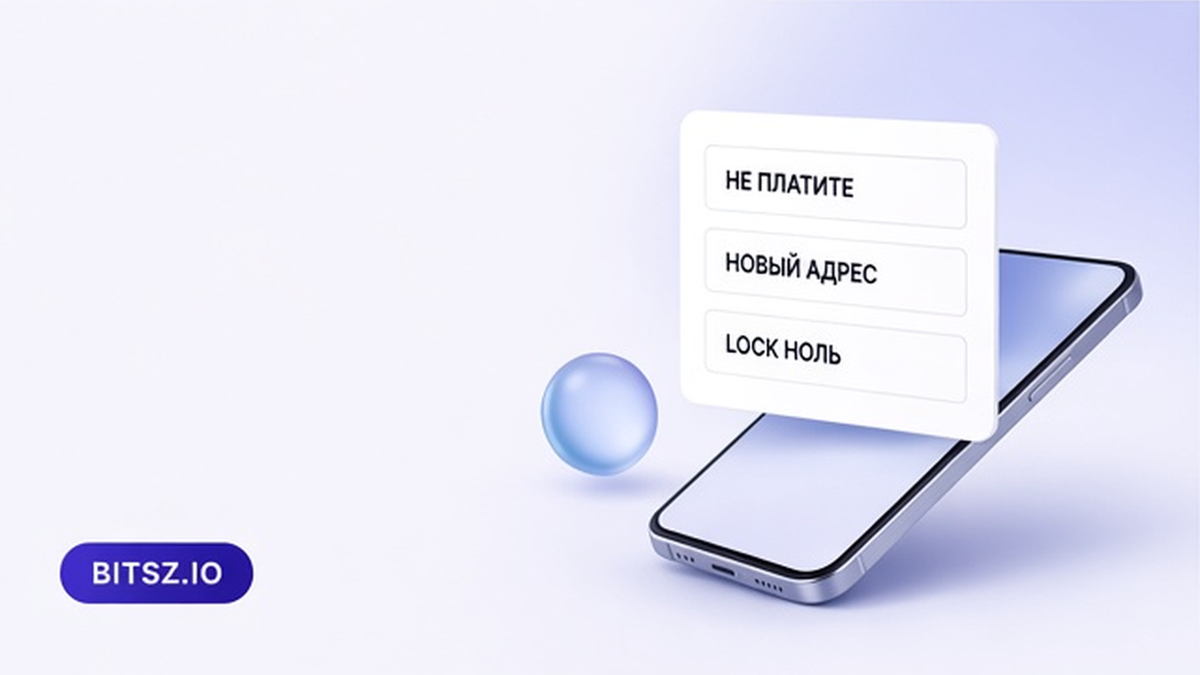 Баннер Bitsz: три шага на телефоне не платите, новый адрес, lock ноль
