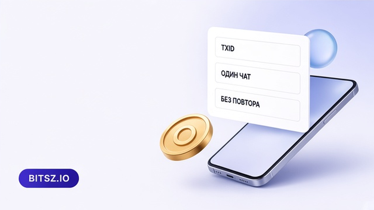 Баннер Bitsz: чеклист на телефоне TxID, один чат, без второй заявки