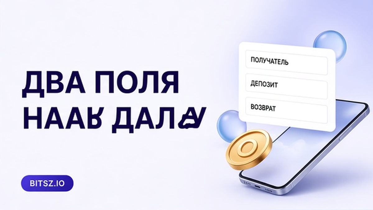 Баннер Bitsz: три чипа на телефоне, получатель, депозит заявки и адрес возврата