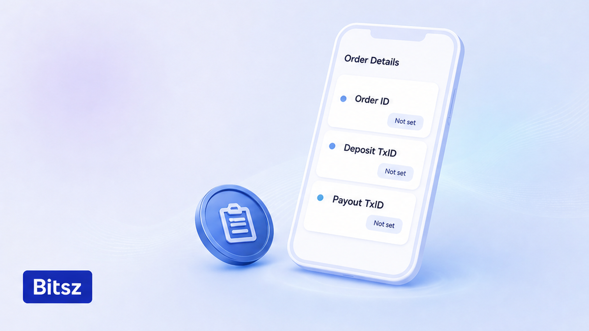 Чеклист Bitsz: отдельно Order ID, deposit TxID и payout TxID