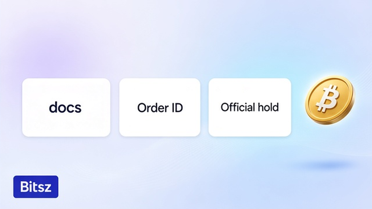 Две колонки Bitsz: названные KYC-файлы против Order ID, чип официального холда